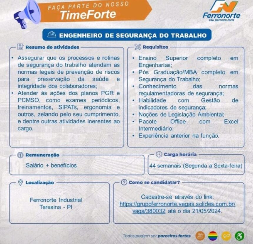 Vaga para Engenheiro de Segurança do Trabalho