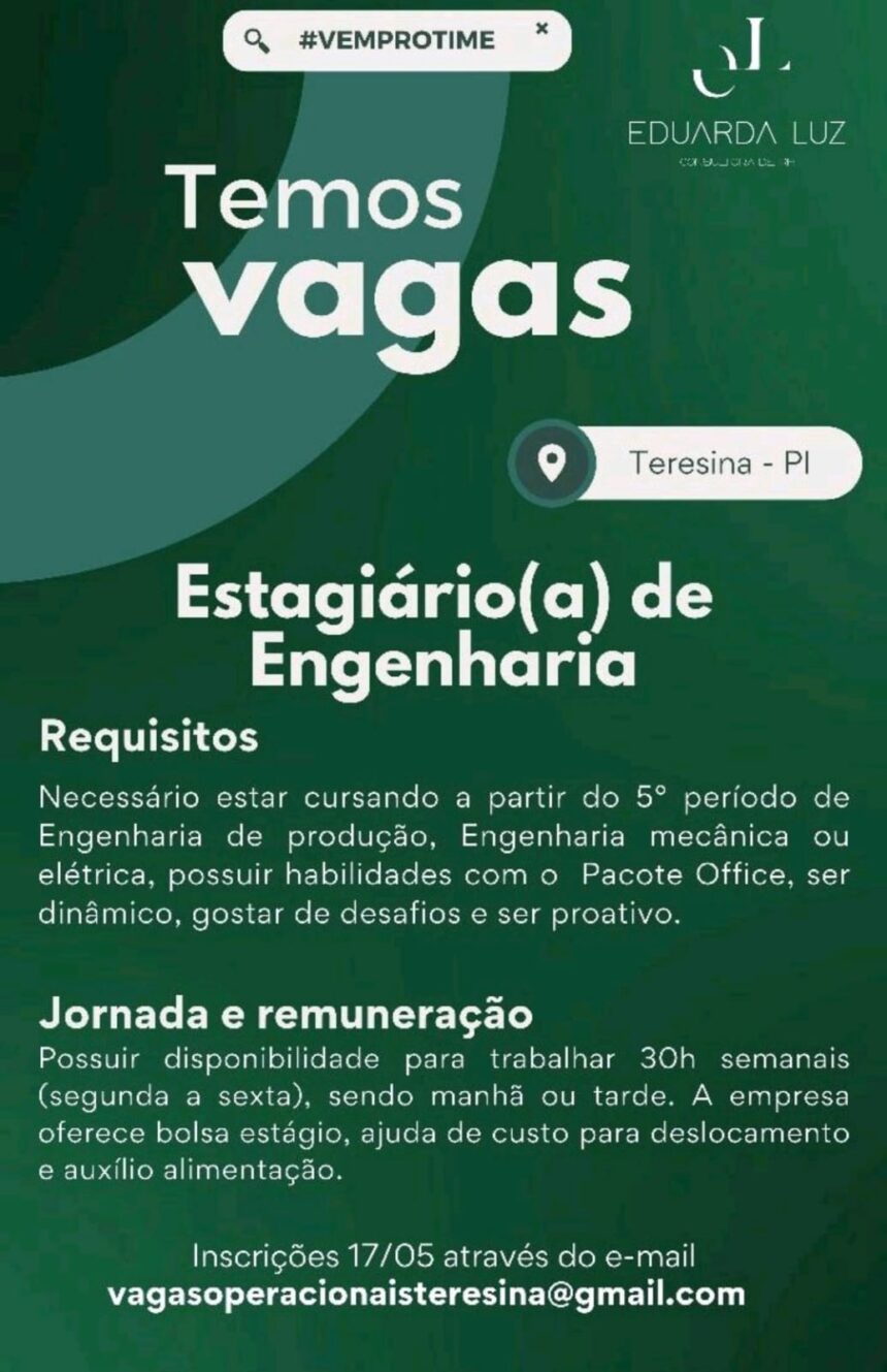 Vaga de estágio para Engenharia em Teresina