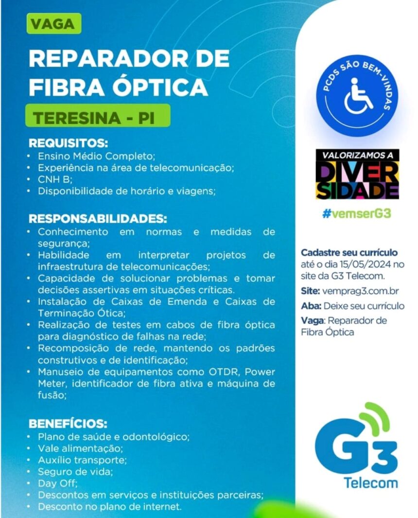 Vaga para Reparador de Fibra Óptica