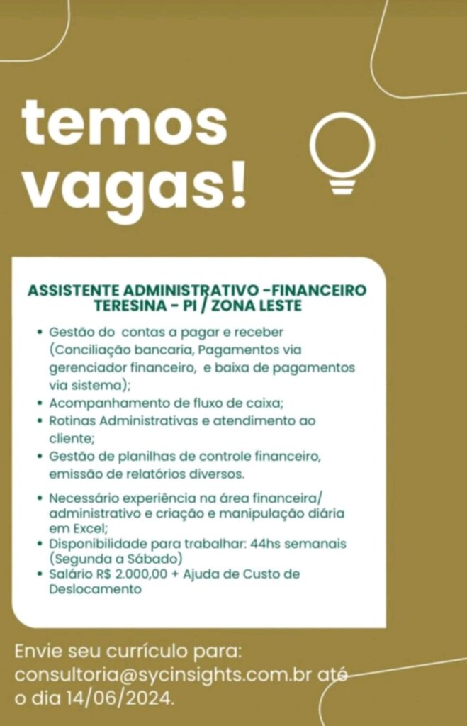 Vaga para Assistente Administrativo