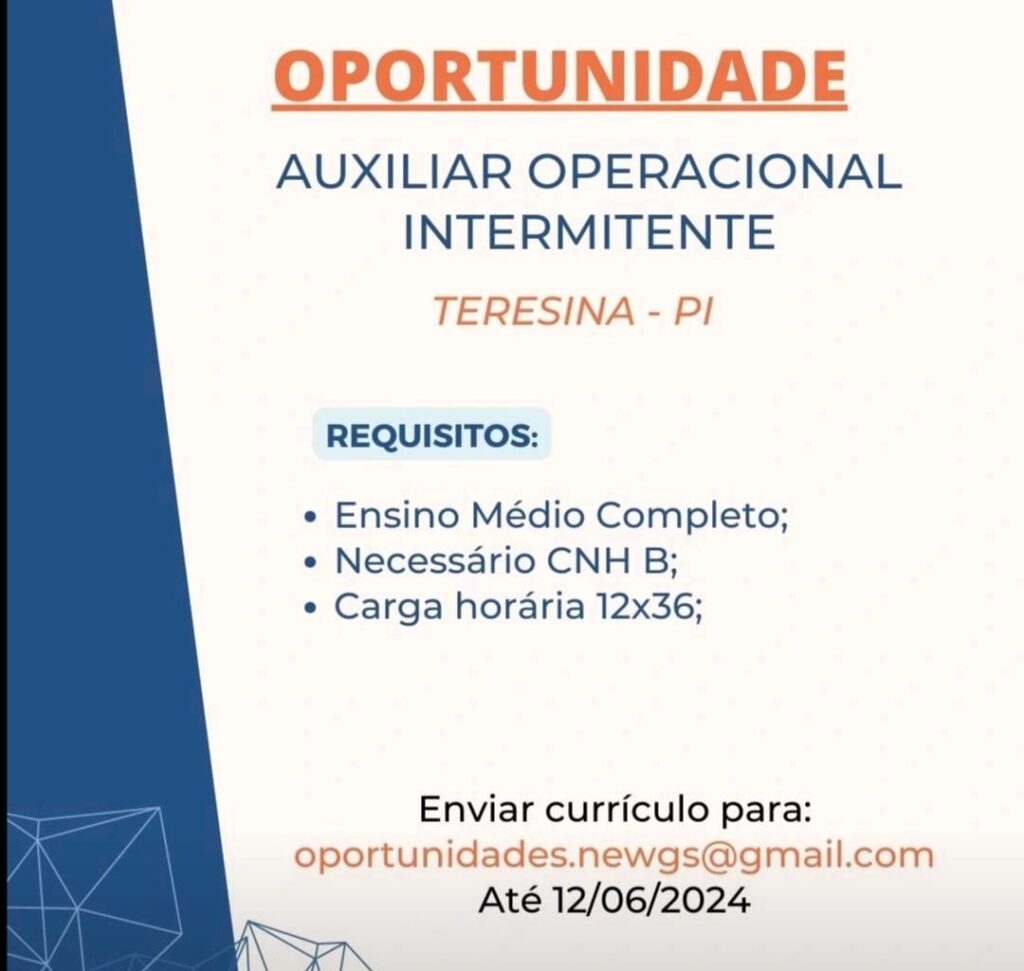 Vaga para Auxiliar Operacional