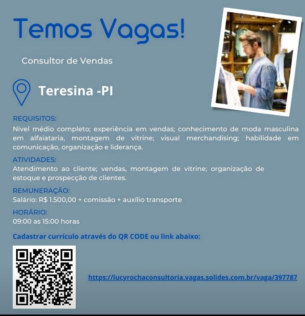 Vaga para Consultor de Vendas