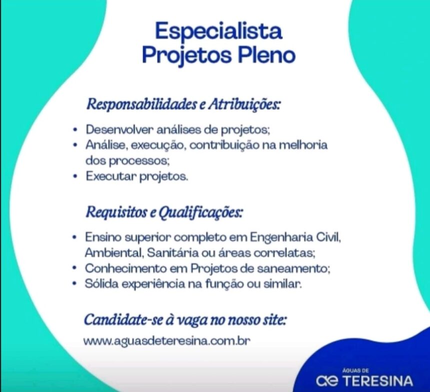 Vaga para Especialista Projetos Pleno