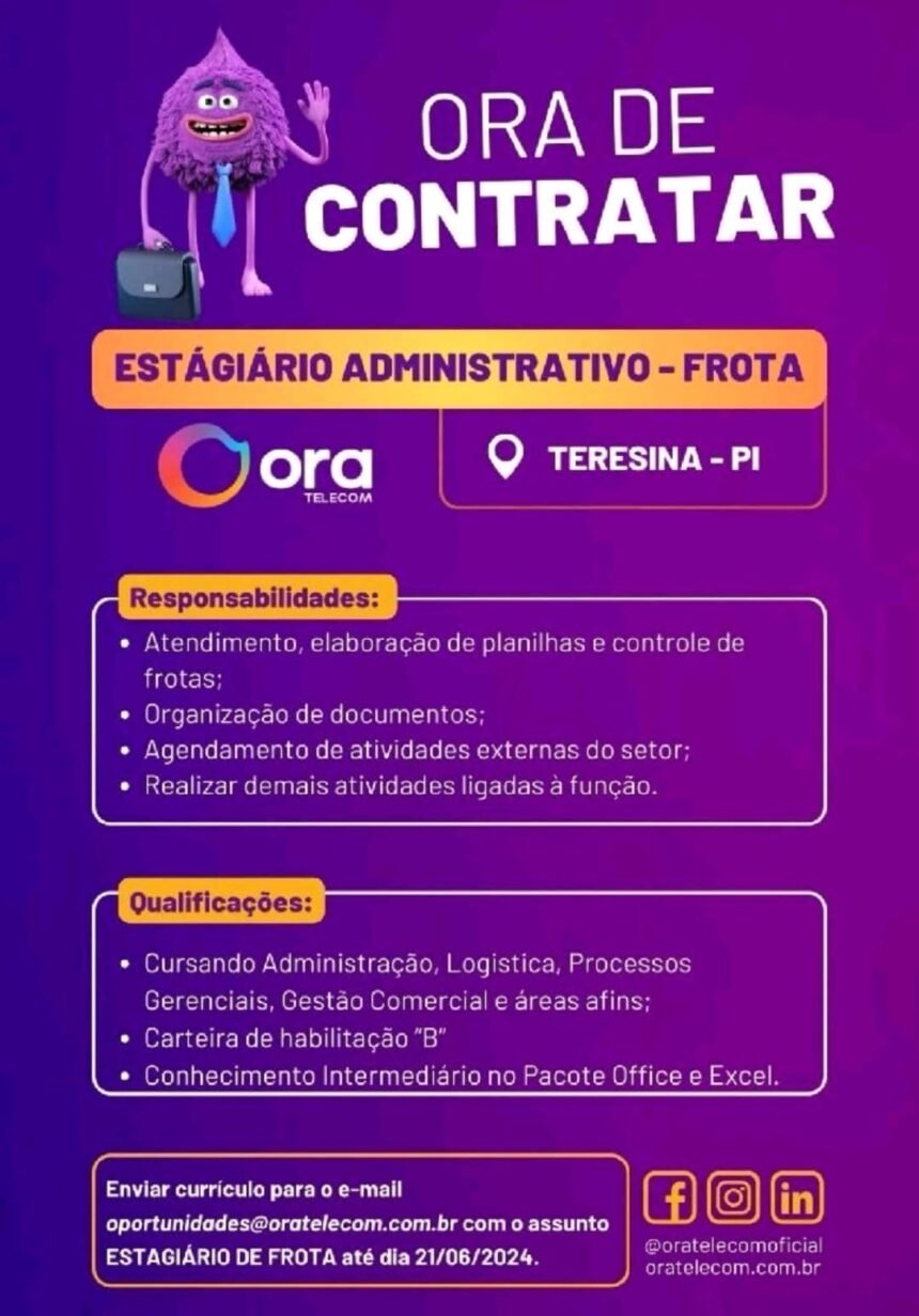 Vaga de estágio para Administração