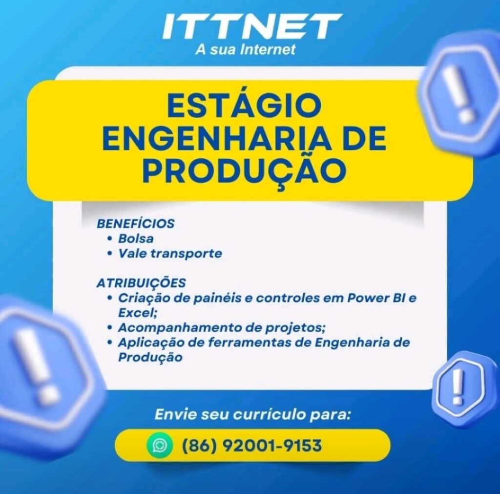 Vaga de Estágio para Engenharia de Produção