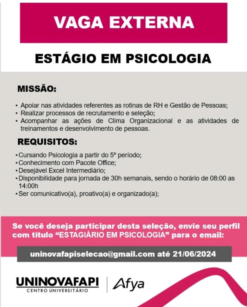 Vaga de Estágio para Psicologia