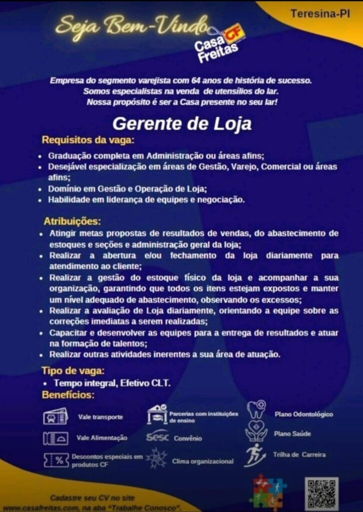 Vaga para Gerente de Loja