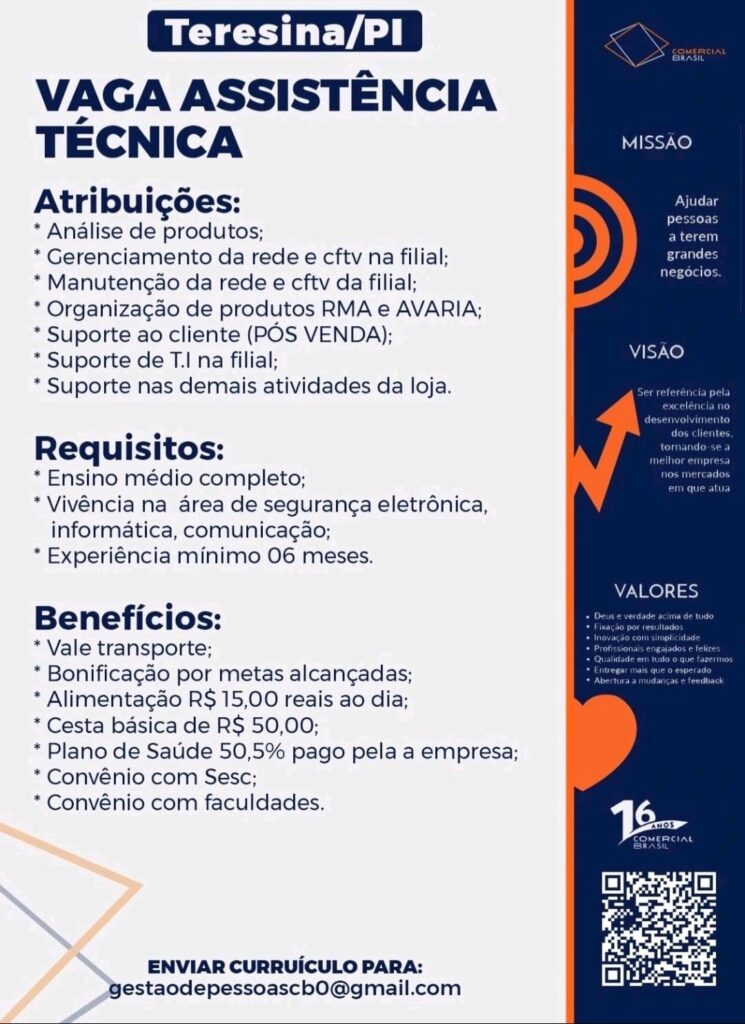 Vaga para Assistência Técnica