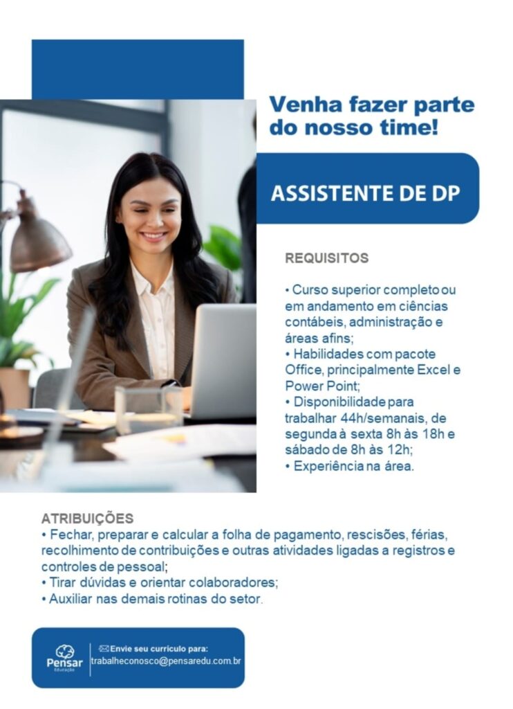 Vaga para Assistente de DP