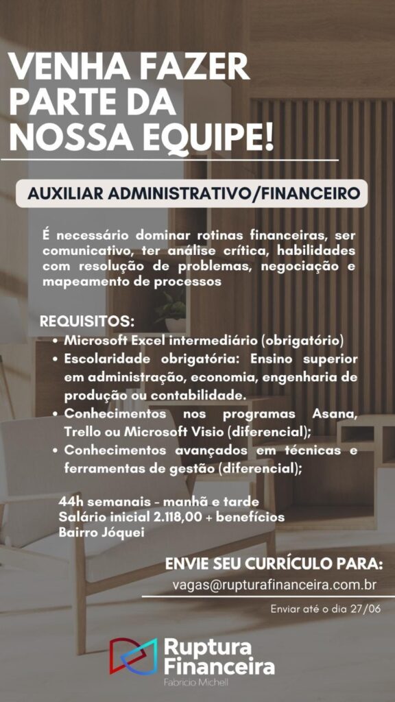 Vaga para Auxiliar Administrativo