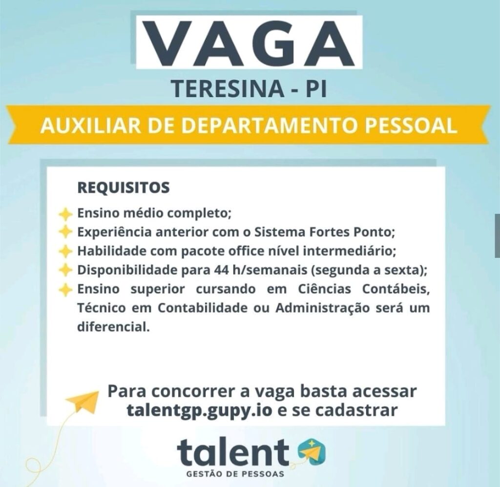 Vaga para Auxiliar de DP 