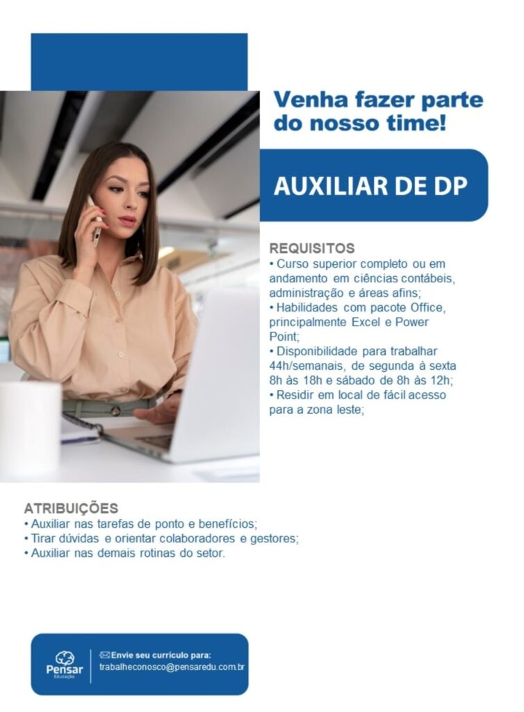 Vaga para Auxiliar de DP