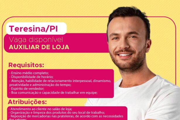 Vaga para Auxiliar de Loja