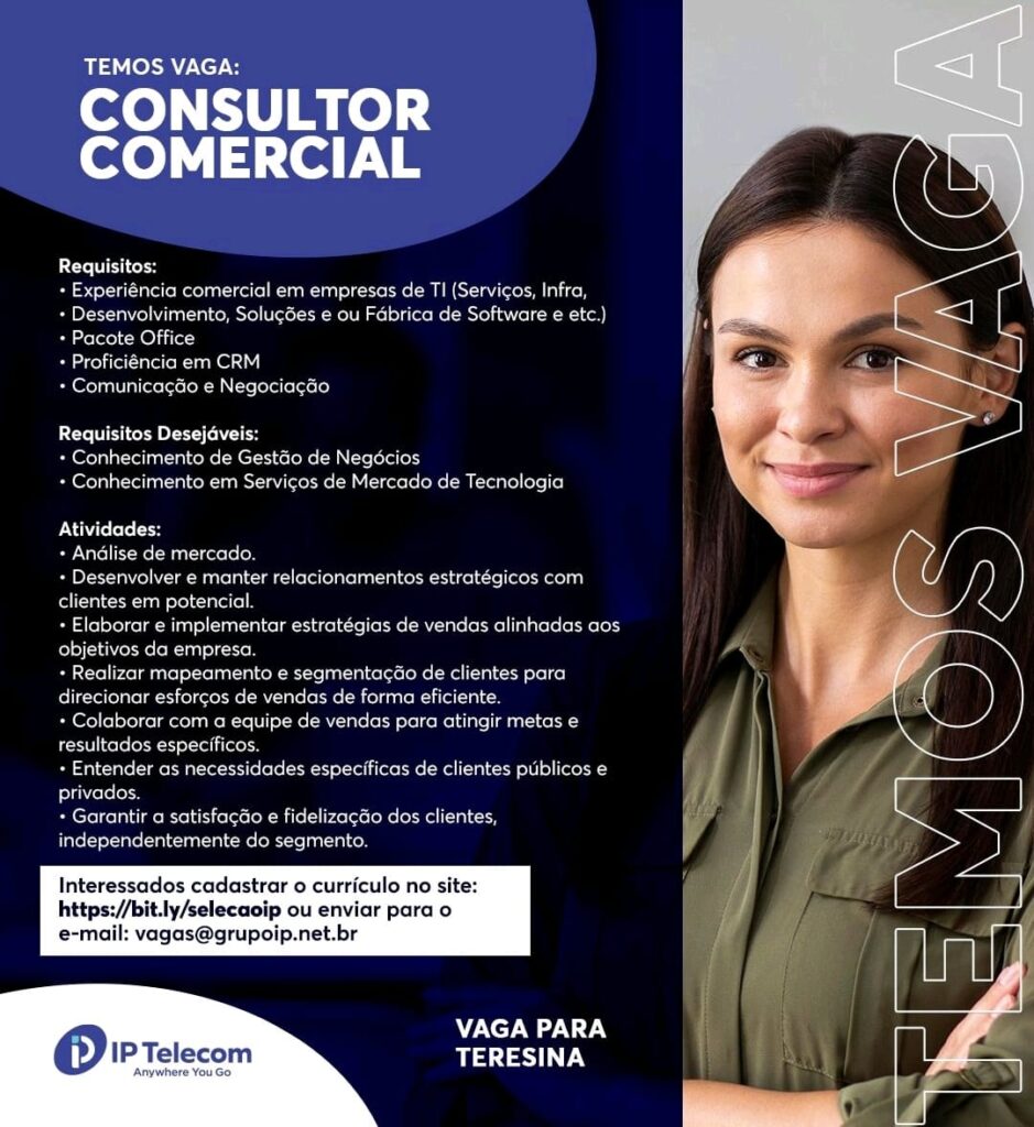 Vaga para Consultor Comercial