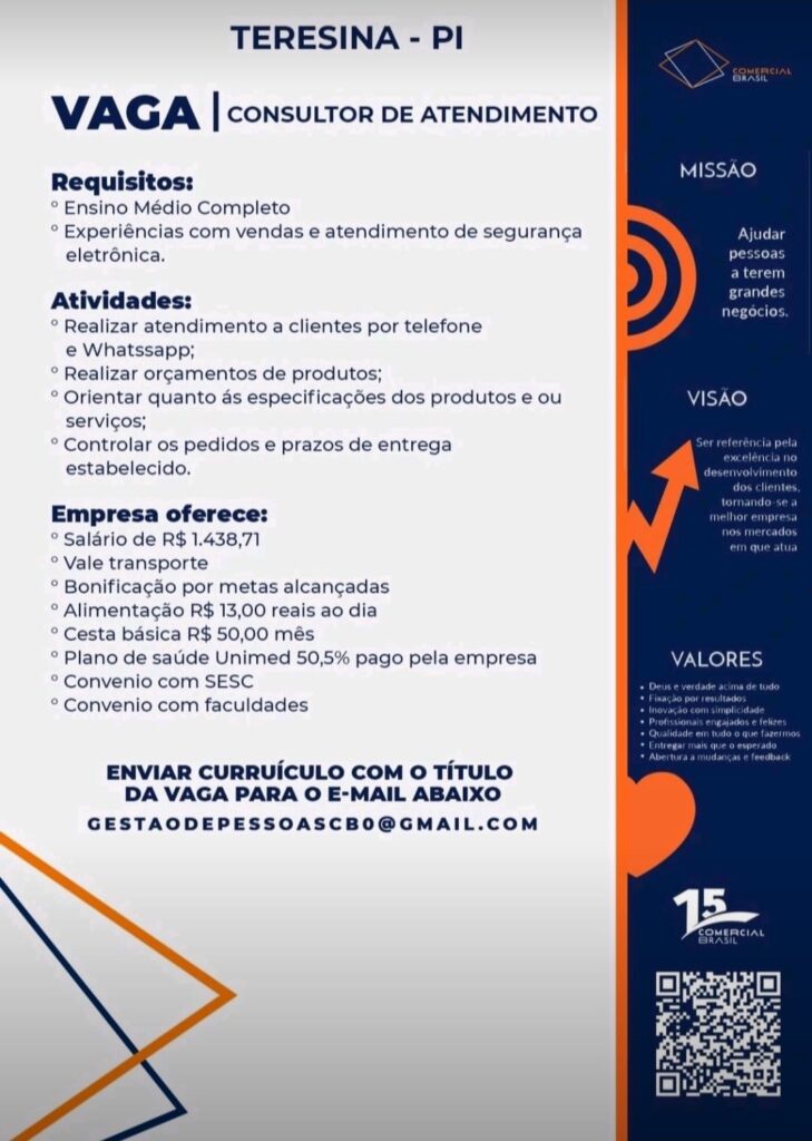 Vaga para Consultor de Atendimento