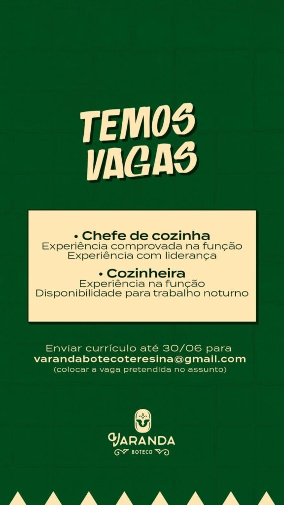 Vaga para Cozinheira e Chefe de Cozinha