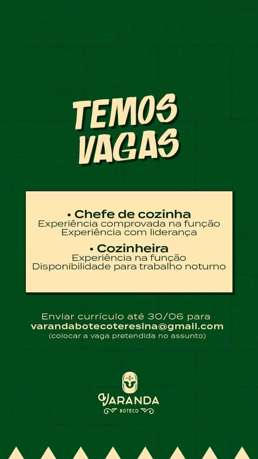 Vaga para Cozinheira e Chefe de Cozinha