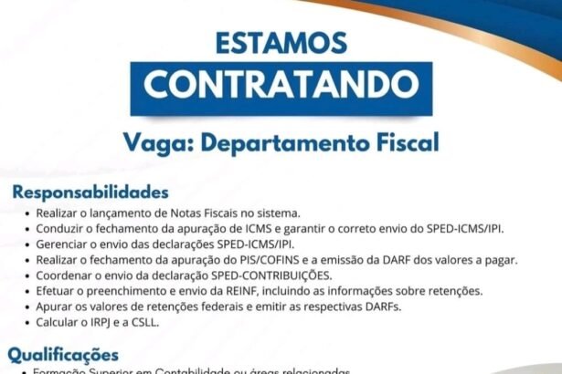 Vaga para Departamento Fiscal