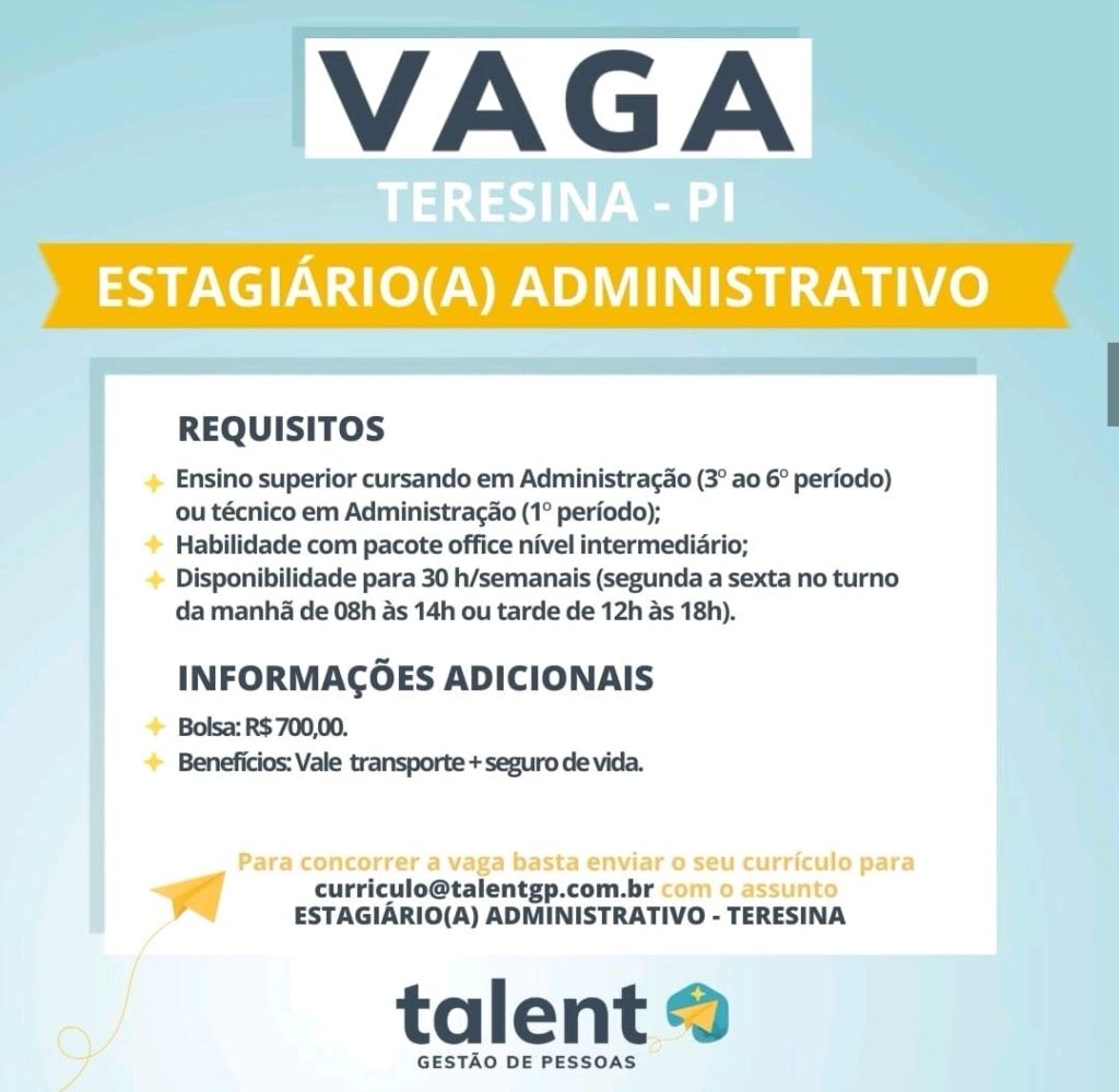 Vaga para Estágio Administrativo