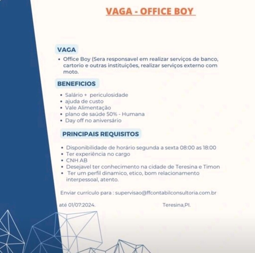 Vaga para Office Boy