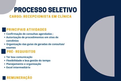 Vaga para Recepcionista em Clínica