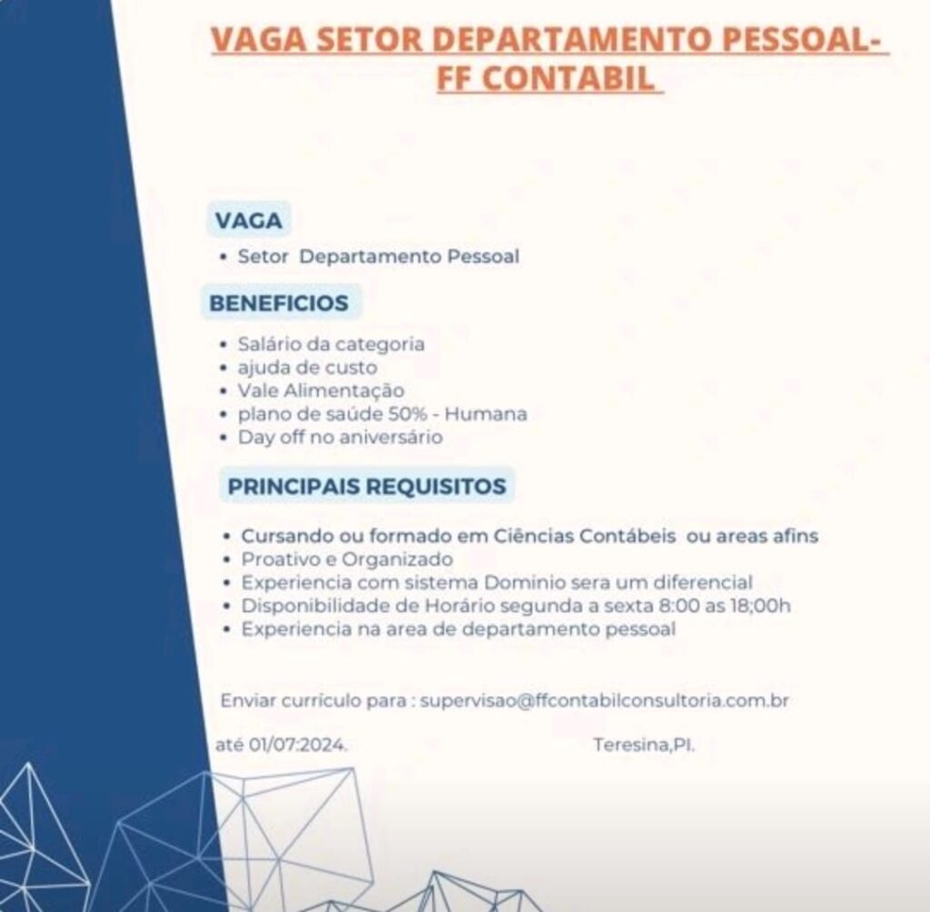 Vaga para Setor DP