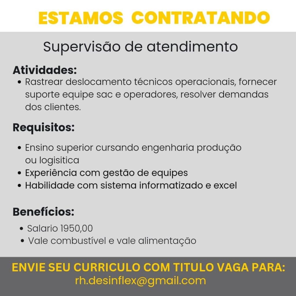 Vaga para Supervisão de Atendimento