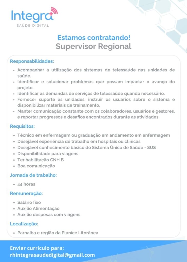 Vaga para Supervisor Regional em Parnaíba