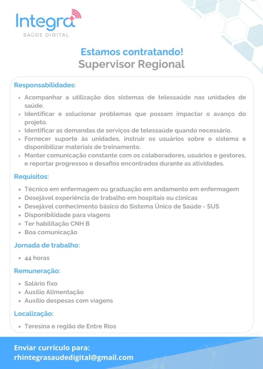 Vaga para Supervisor Regional em Teresina