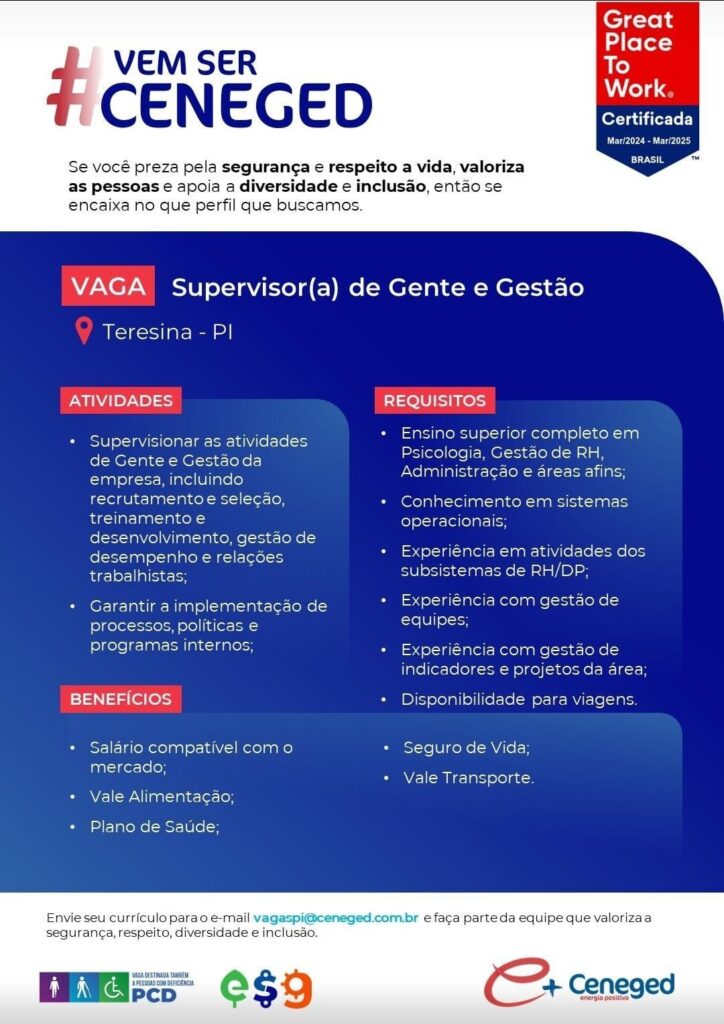 Vaga para Supervisor(a) de Gente e Gestão