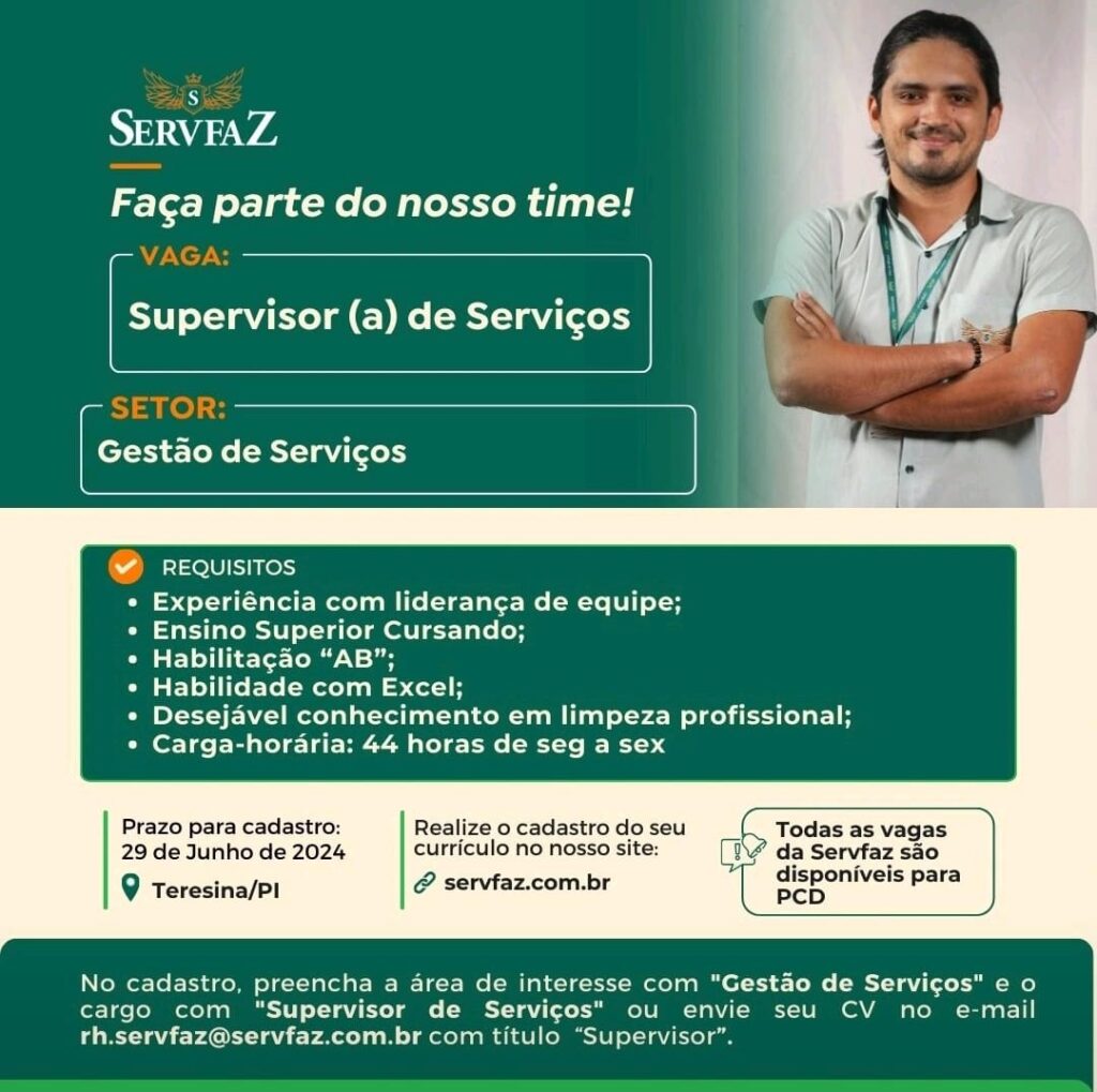 Vaga para Supervisor(a) de Serviços