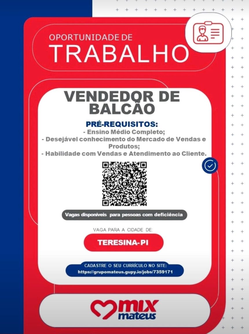 Vaga para Vendedor de Balcão
