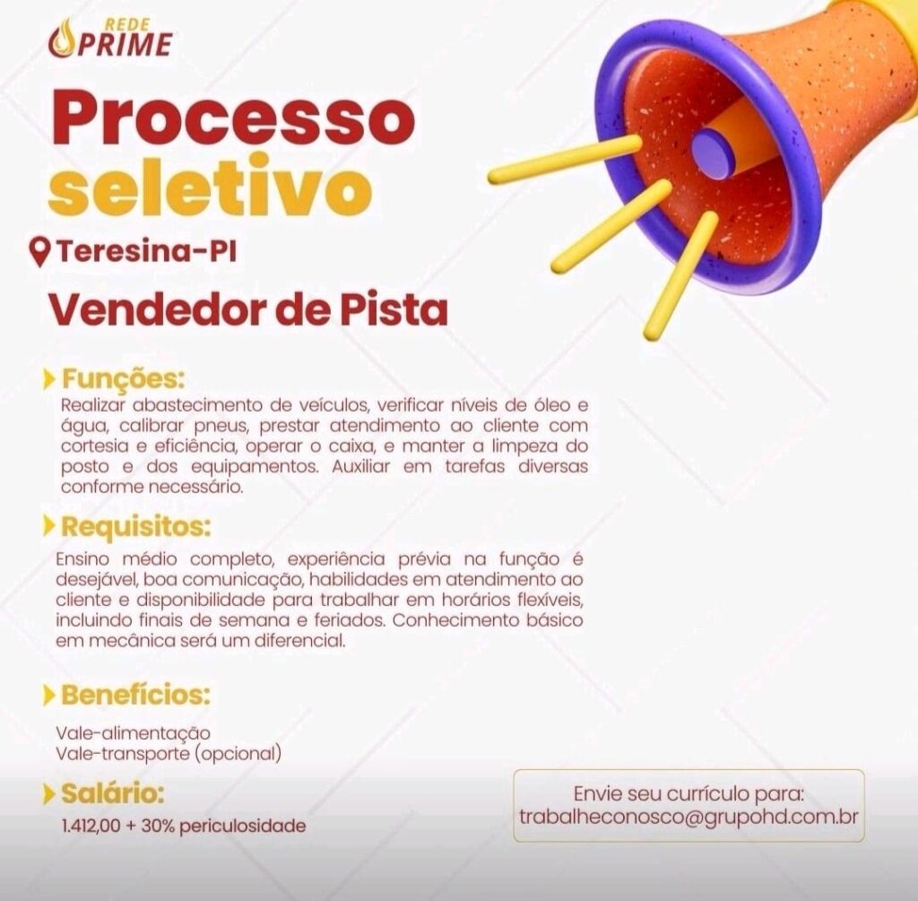 Vaga para Vendedor de Pista