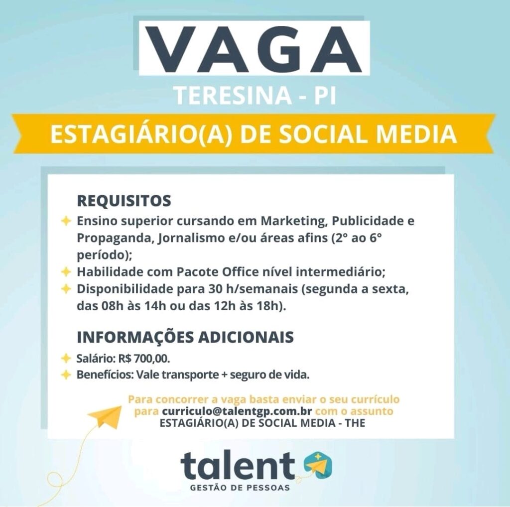 Vaga de estágio para Social Media