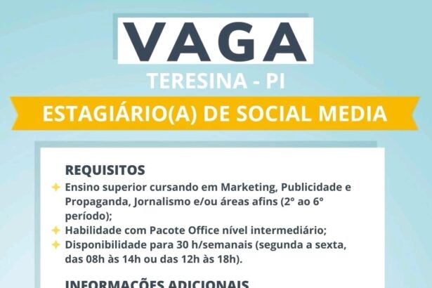 Vaga de estágio para Social Media