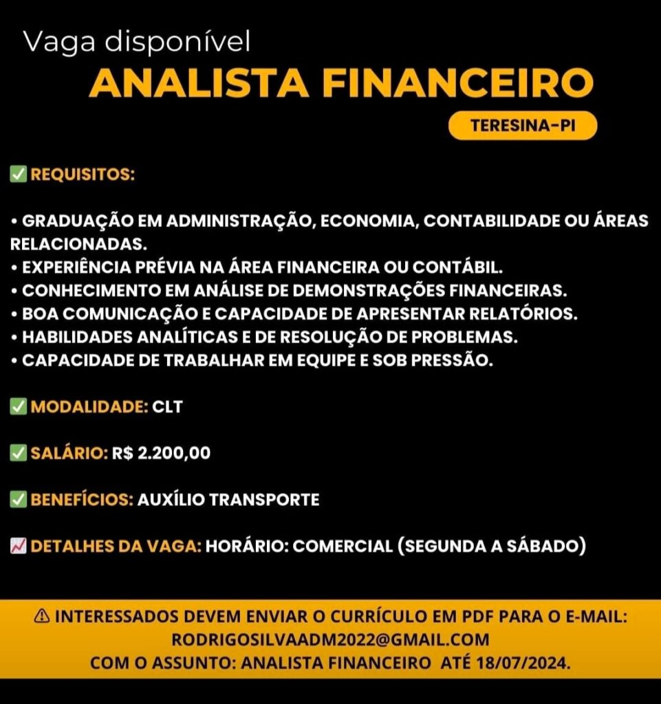 Vaga para Analista Financeiro