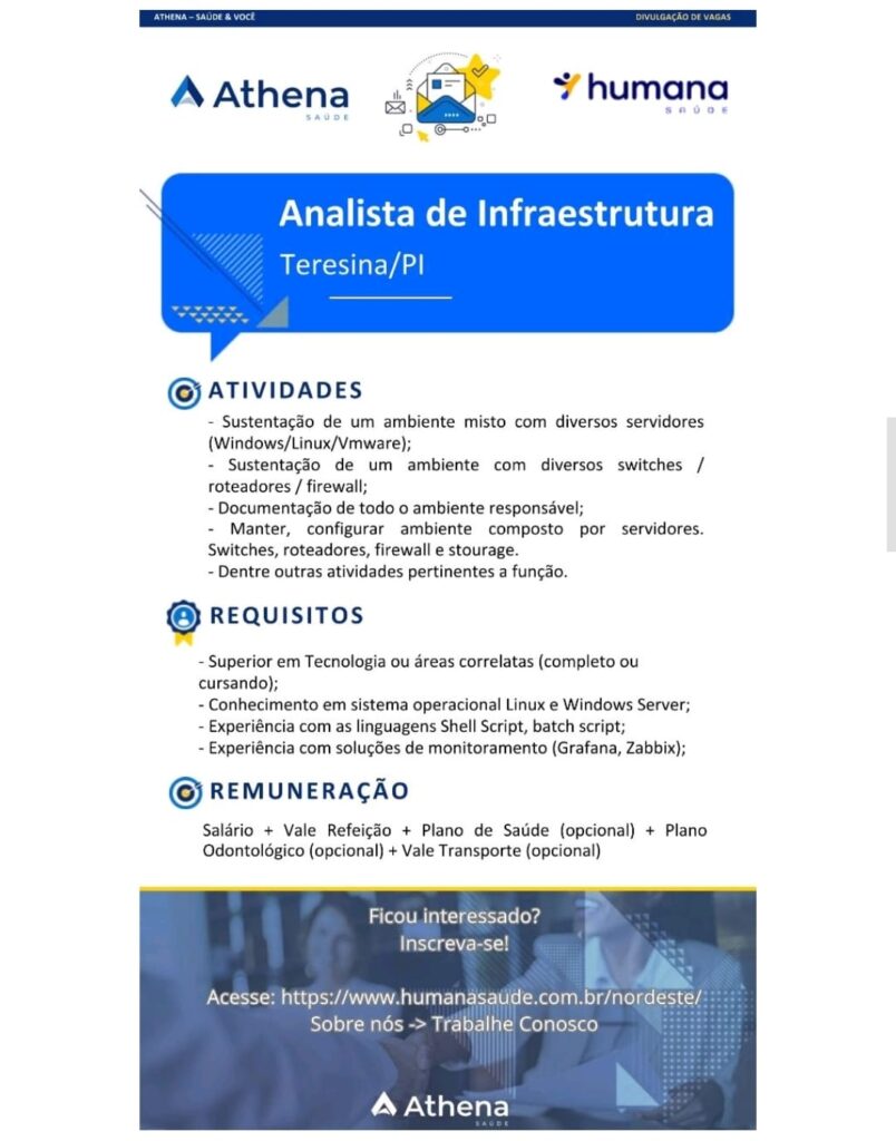 Vaga para Analista de Infraestrutura