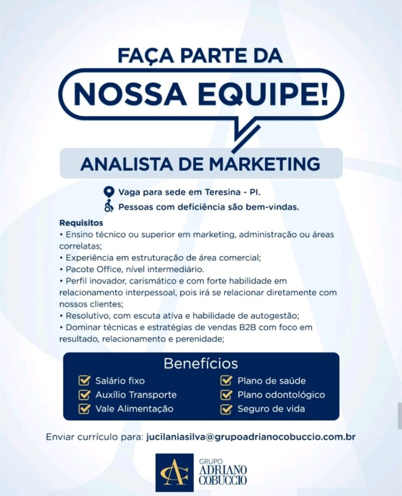 Vaga para Analista de Marketing