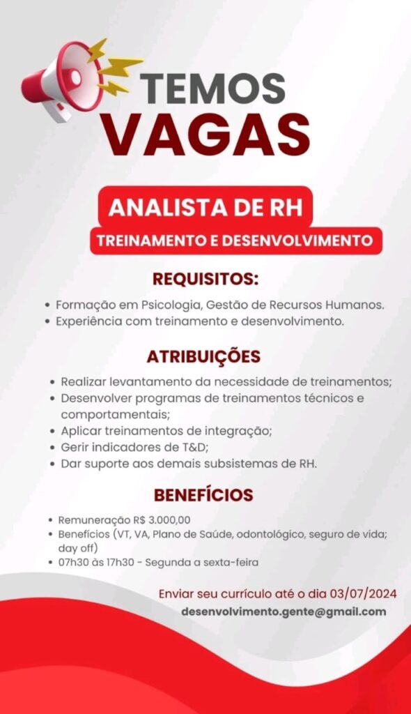 Vaga para Analista de RH 