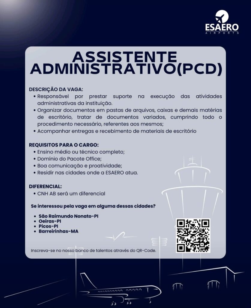 Vaga para Assistente Administrativo (PCD)