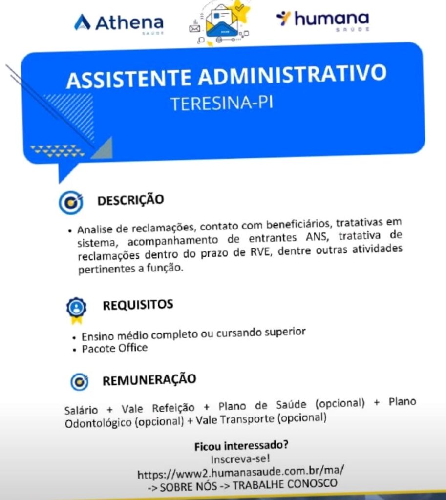 Vaga para Assistente Administrativo em Teresina