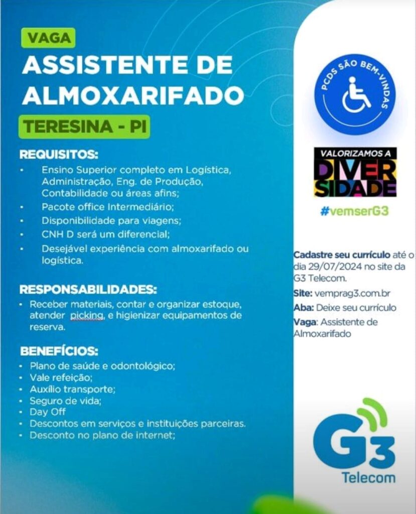 Vaga para Assistente de Almoxarifado