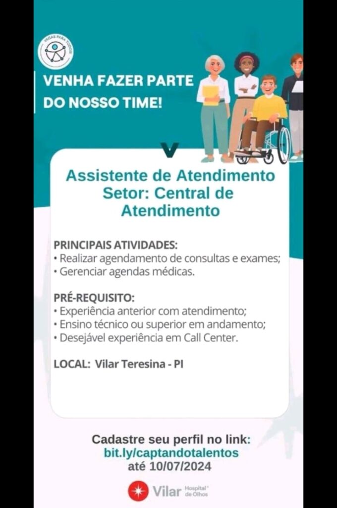 Vaga para Assistente de Atendimento