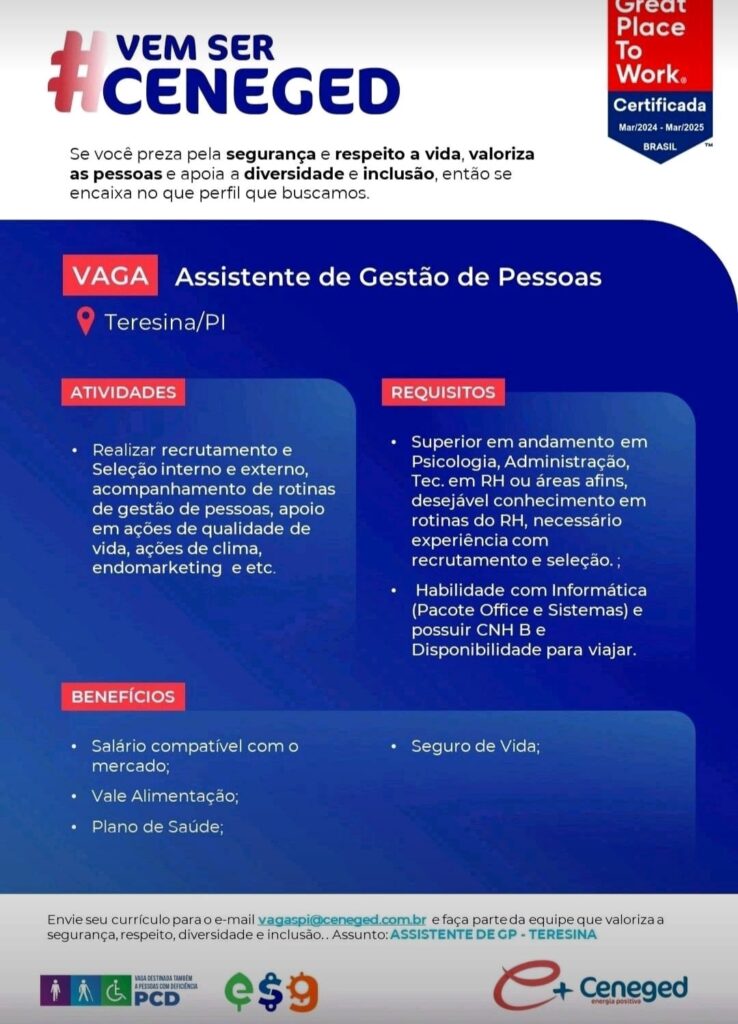 Vaga para Assistente de Gente e Gestão