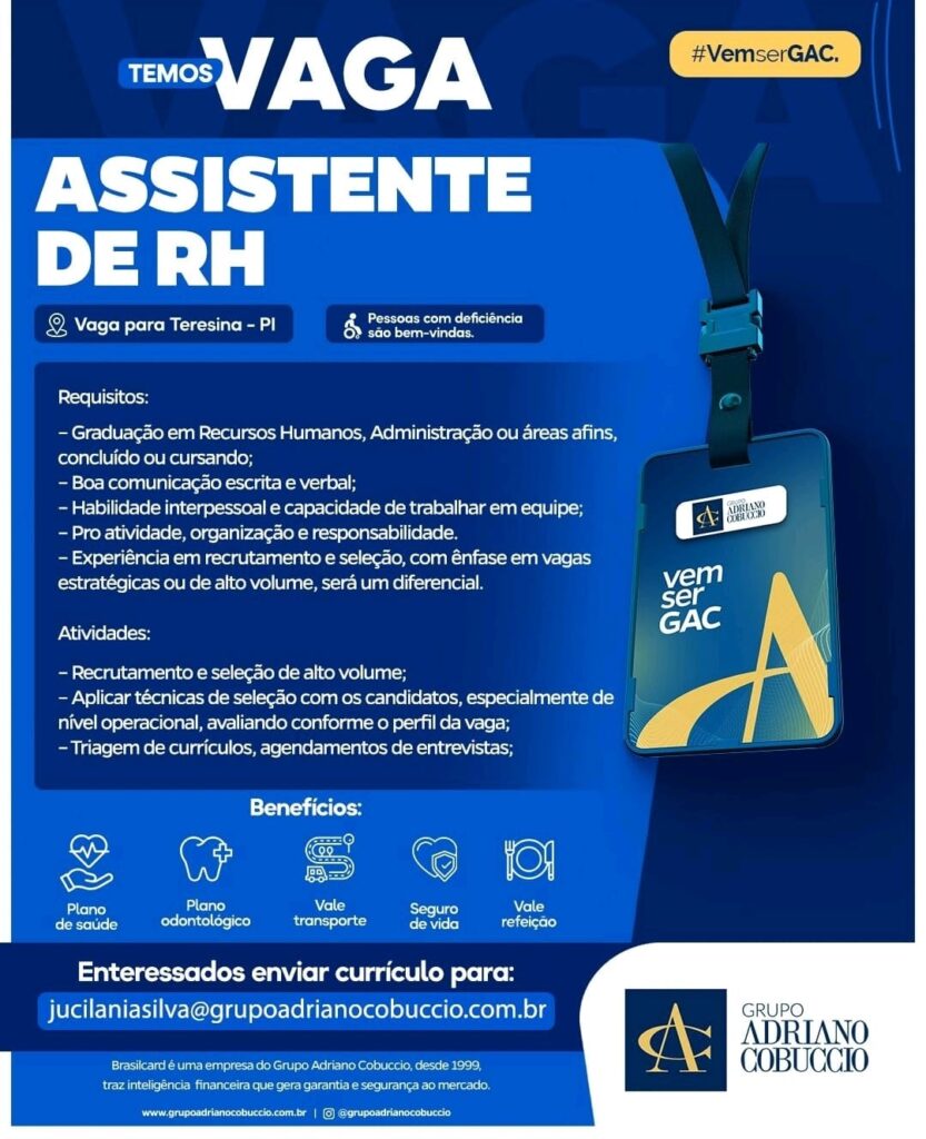 Vaga para Assistente de RH