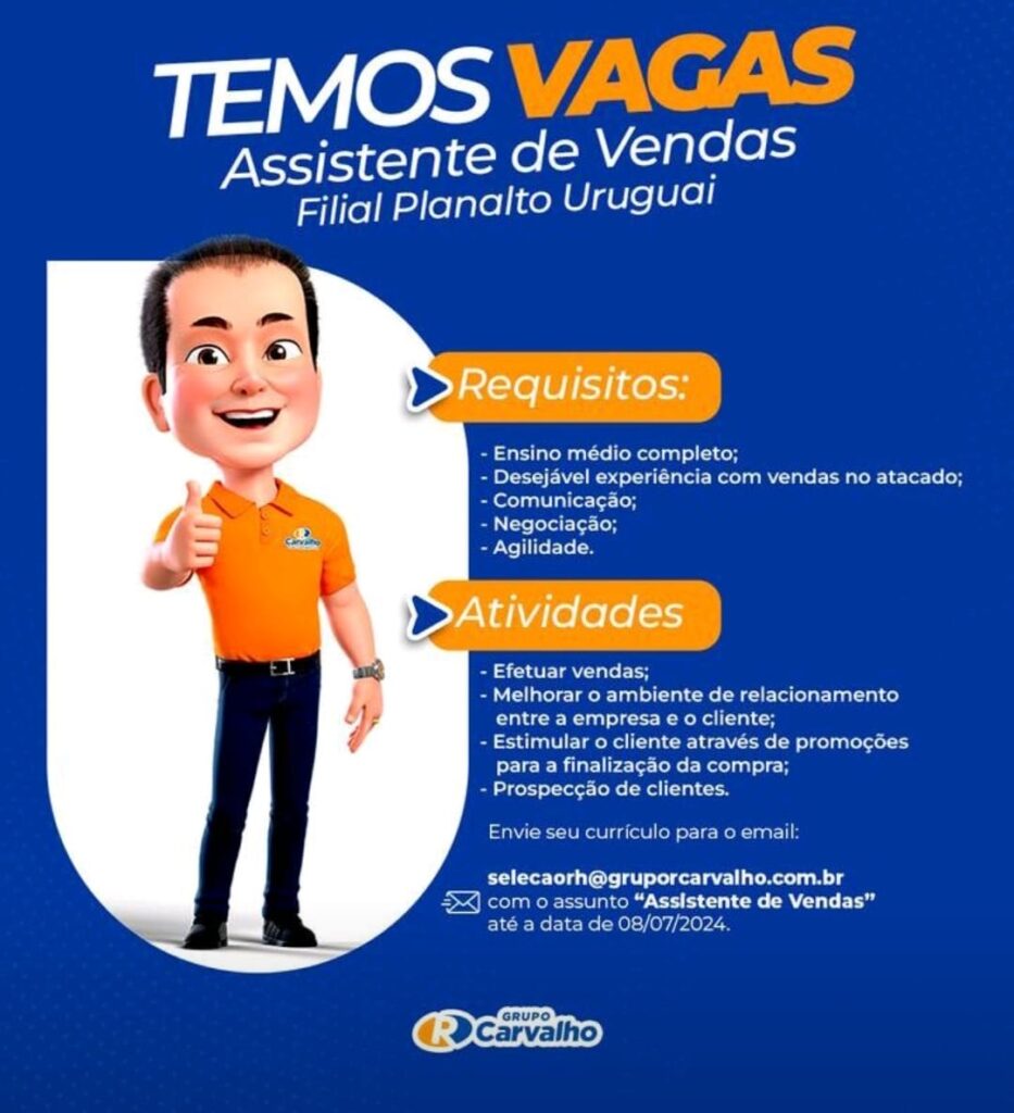 Vaga para Assistente de Vendas