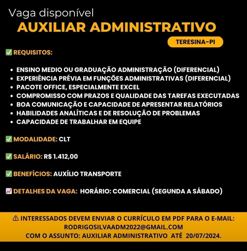 Vaga para Auxiliar Administrativo