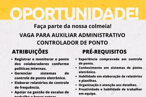 Vaga para Auxiliar Administrativo