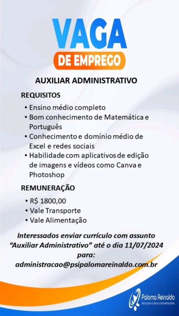 Vaga para Auxiliar Administrativo