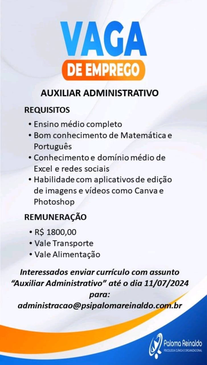 Vaga para Auxiliar Administrativo